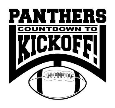 Panthers Football Countdown to Kickoff (Panthers Football Countdown to Kickoff), metin, kale direği ve futbolu kapsayan bir takım tasarım şablonu. Panterler için harika tişörtler, kupalar, reklamlar ve okullar için promosyon.