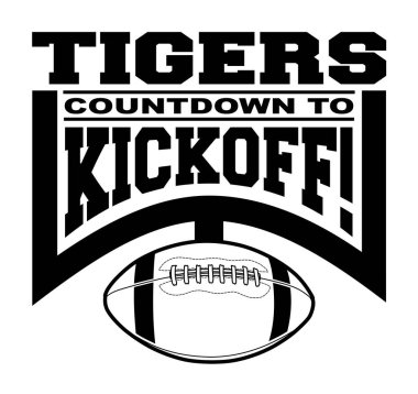 Tigers Football Countdown to Kickoff (Tigers Football Countdown to Kickoff), metin, kale direği ve futbolu kapsayan bir takım tasarım şablonu. Kaplanlar için harika tişörtler, kupalar, reklamlar ve okullar için promosyon.