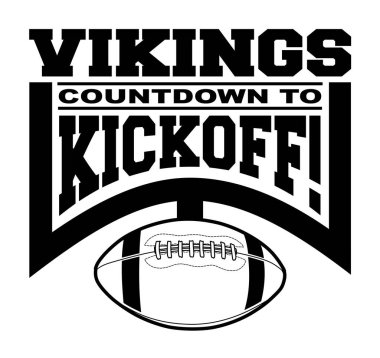 Vikings Football Countdown to Kickoff is a team design template that includes text, a graphic goal post and a football. Great for Vikings t-shirts, mugs, advertising and promotion for teams or schools.