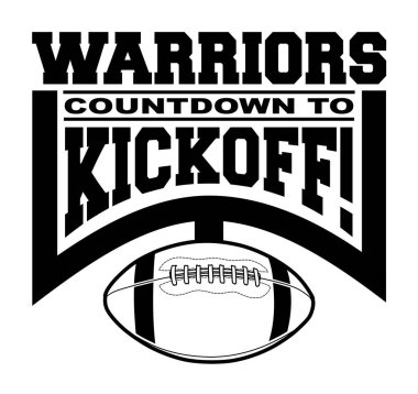 Warriors Football Countdown to Kickoff is a team design template that includes text, a graphic goal post and a football. Great for Warriors t-shirts, mugs, advertising and promotion for teams or schools.