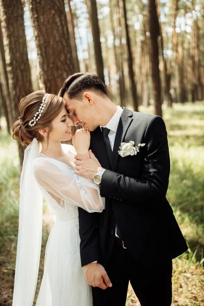 Весільна Пара Парку Європейська Наречена Наречена Цілуються Парку Щаслива Наречена — стокове фото
