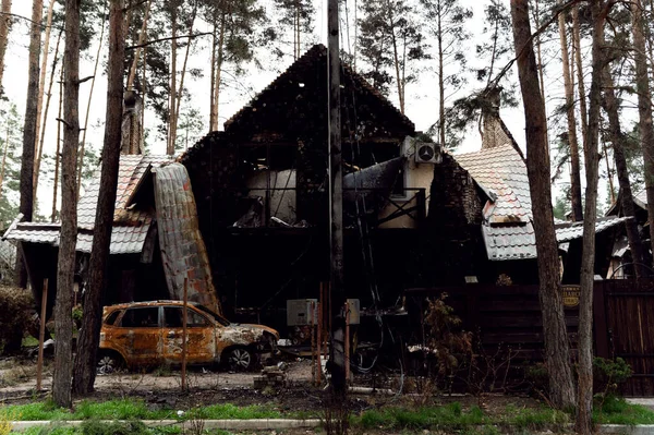 Casa Queimada Ataque Foguete Invasão Russa Ucrânia Guerra Rússia Contra — Fotografia de Stock