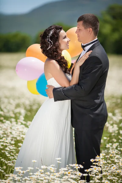 Menyasszony és a vőlegény az esküvő napján — Stock Fotó