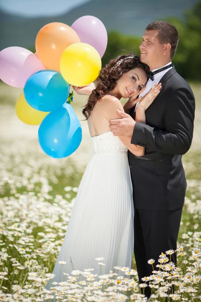 Brudparet på bröllopsdagen — Stockfoto