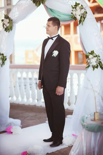 Novio guapo en el día de la boda — Foto de Stock