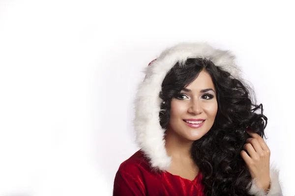 Nieuwjaar of Christmas Girl in Santa's kostuum — Stockfoto