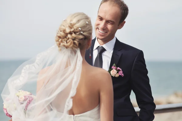 Beautiful happy newlywed outdoors — Stock Photo, Image