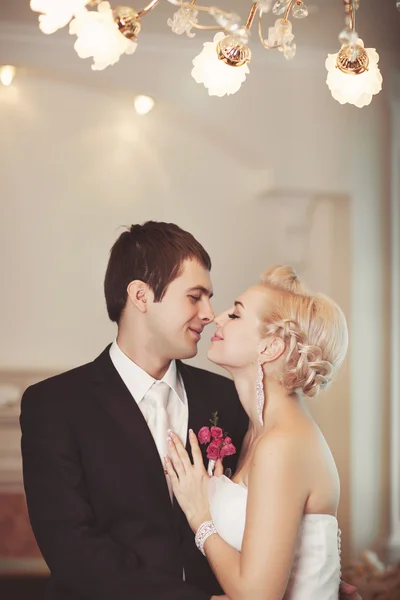 Bruden och brudgummen kyss — Stockfoto