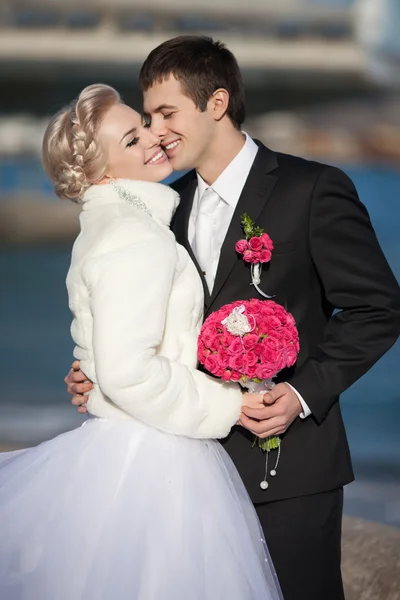 Casamento noiva e noivo beijo — Fotografia de Stock