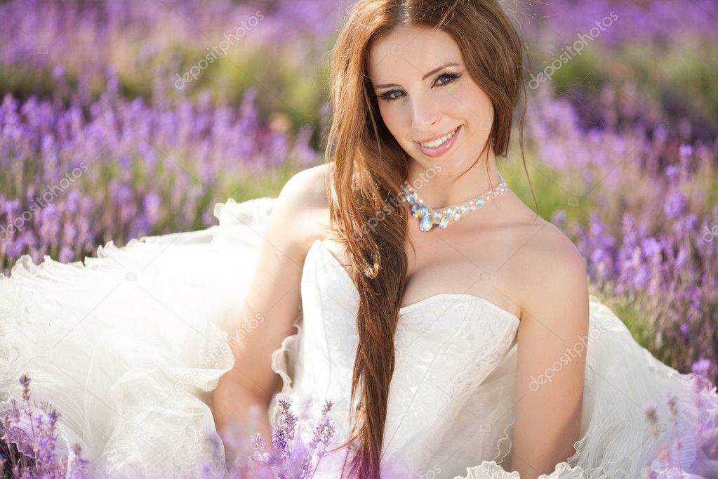 Beautiful Bride in wedding day in lavender field