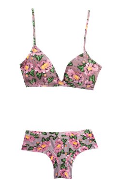 pembe çiçekler ve yıldızlar desen bikini