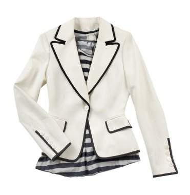 çizgili tişörtlü olan beyaz blazer