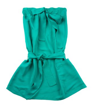 Yeşil askısız cebe elbise kemerli