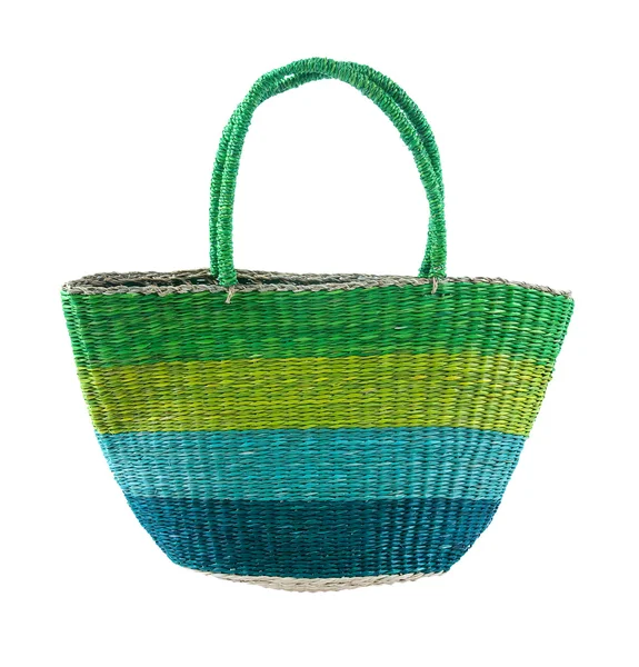 Striped green and blue basket tote — Stock Photo, Image