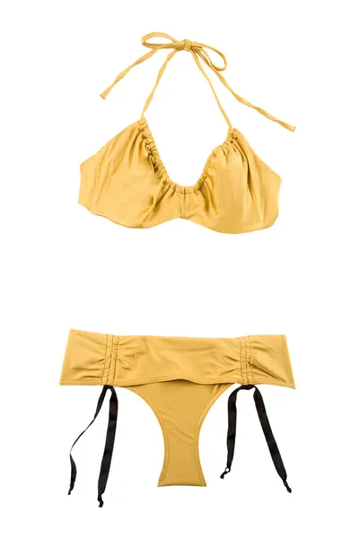 Golden metallized halter bikini with bows — Stock Photo, Image