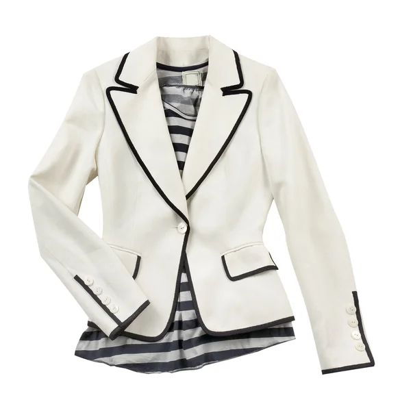 çizgili tişörtlü olan beyaz blazer