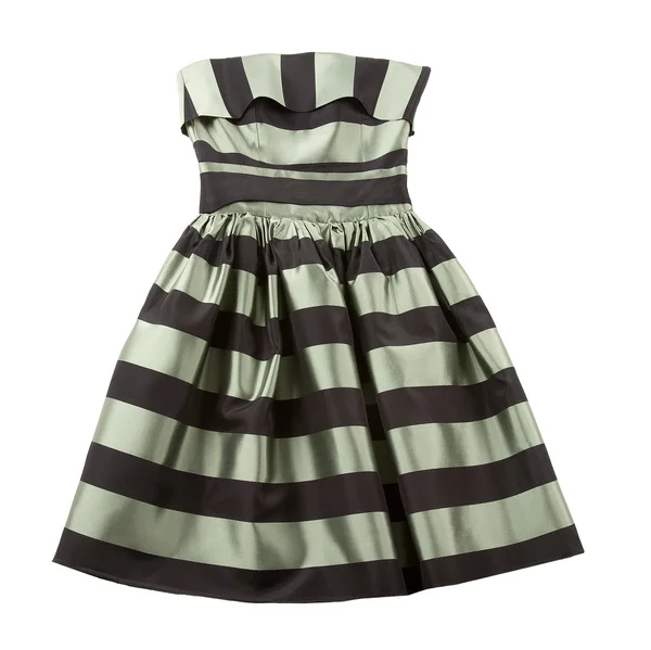 Striped satin puffed strapless dress — Stock Photo, Image