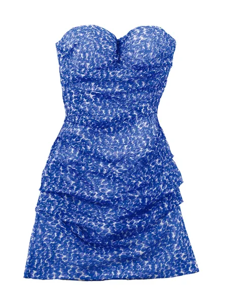 Puffed strapless pebbled blue dress — Stock Photo, Image