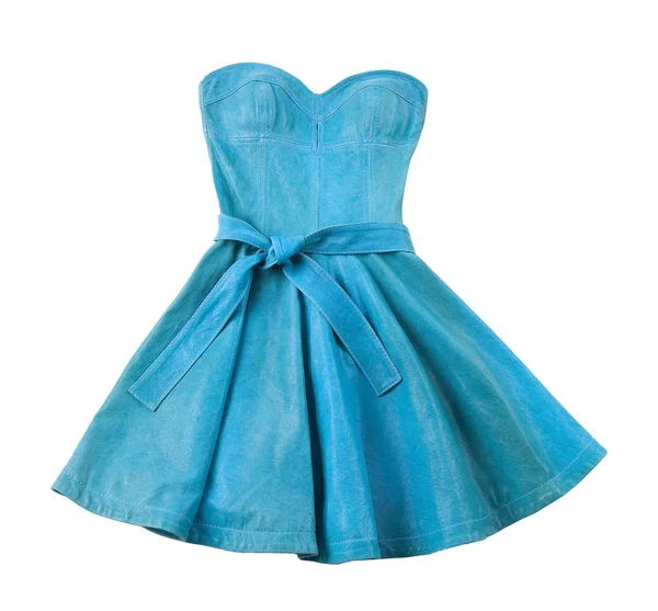 Turquoise leather evase strapless belted dress — Stock Photo, Image