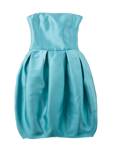 Бирюзовое атласное платье без бретелек — стоковое фото