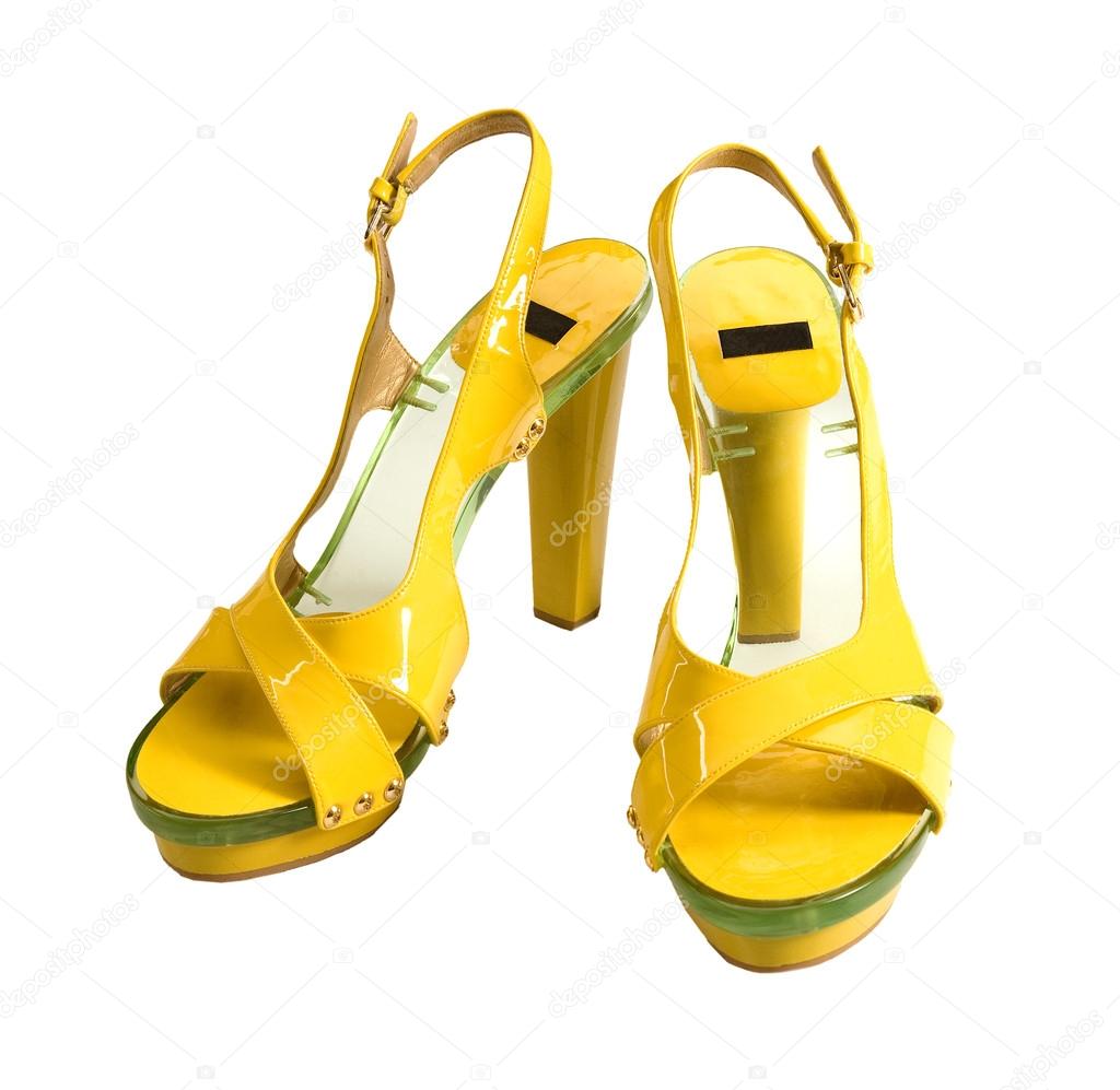 Transparent soled yellow patent leather high heels