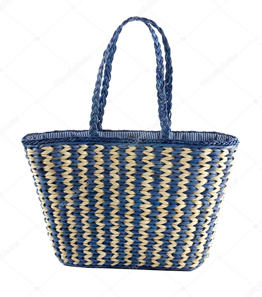 Blue striped basket tote
