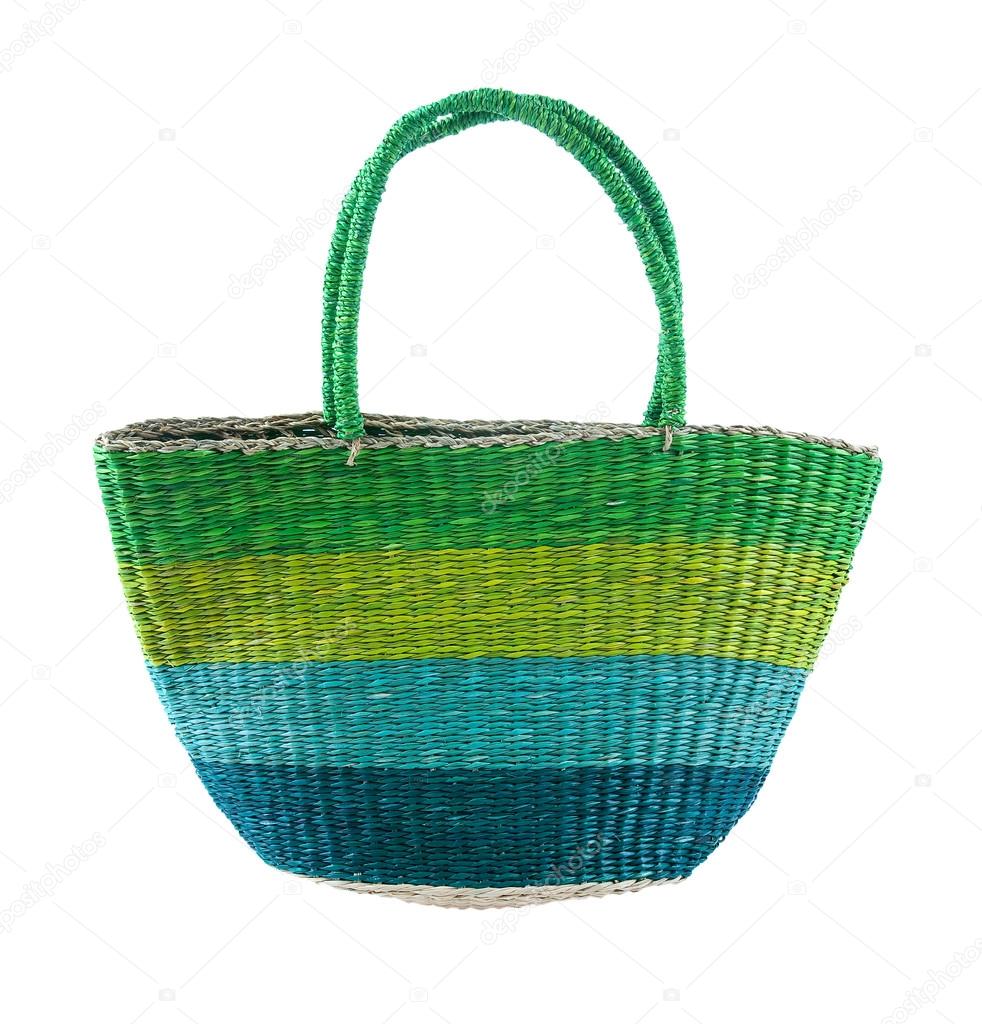 Striped green and blue basket tote