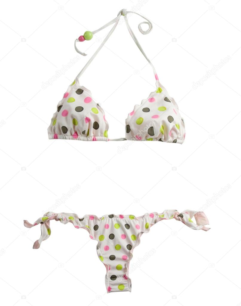 Colored polka dots white bikini