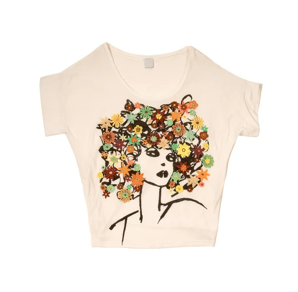 Bestickte Blumen Afro Girl T-Shirt — Stockfoto