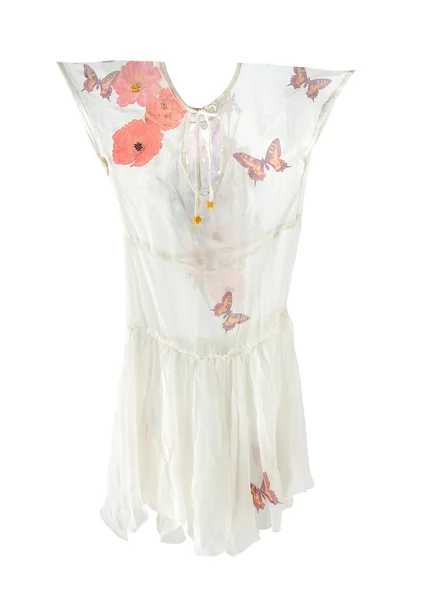 Butterflies and flowers white light dress — Stock Photo, Image