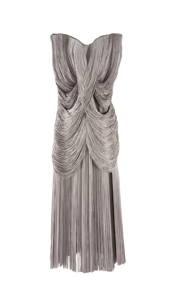 Πανέμορφο κομψό φόρεμα γκρι fringed — Φωτογραφία Αρχείου