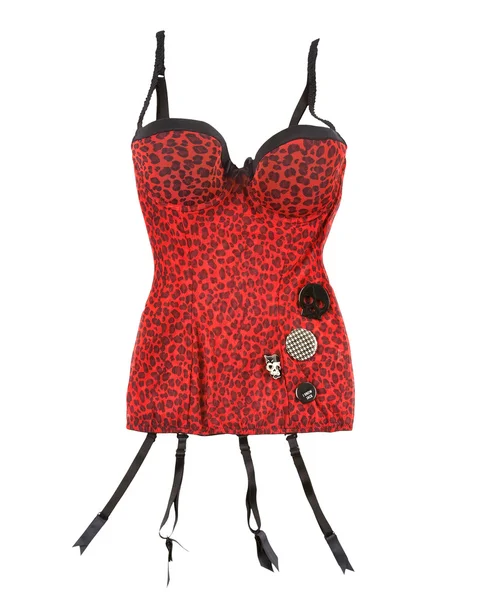 Red leopard corset with suspenders — Stock Photo, Image