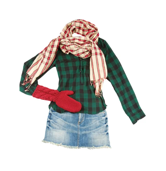 Lumberjack miniskirt fashion look — Stock Photo, Image