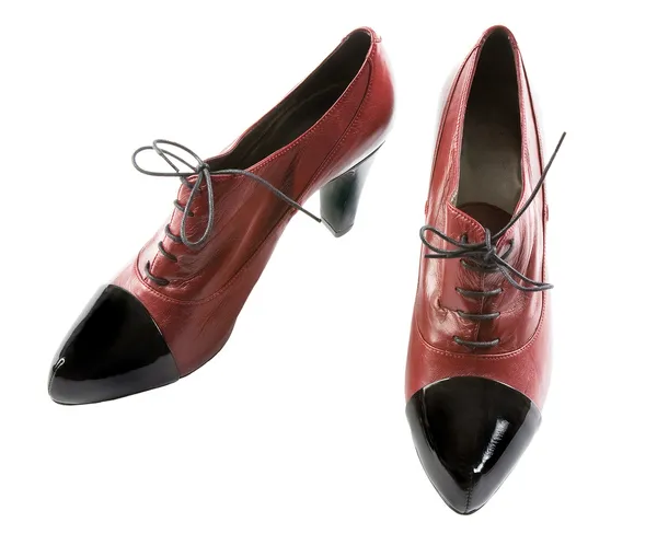 Black patent leather toe maroon lace-up pumps — Stock Photo, Image