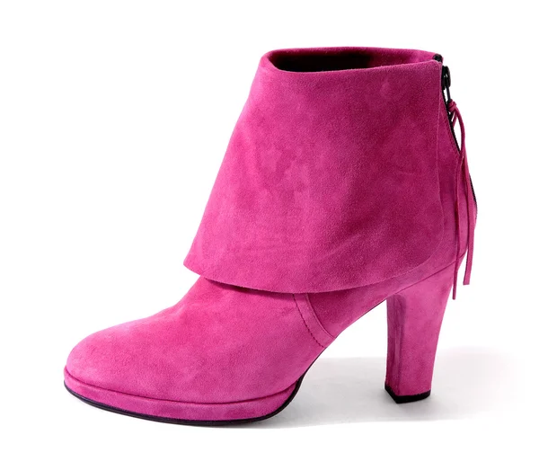 Pink suede high heel bootie with big hem — Stock Photo, Image