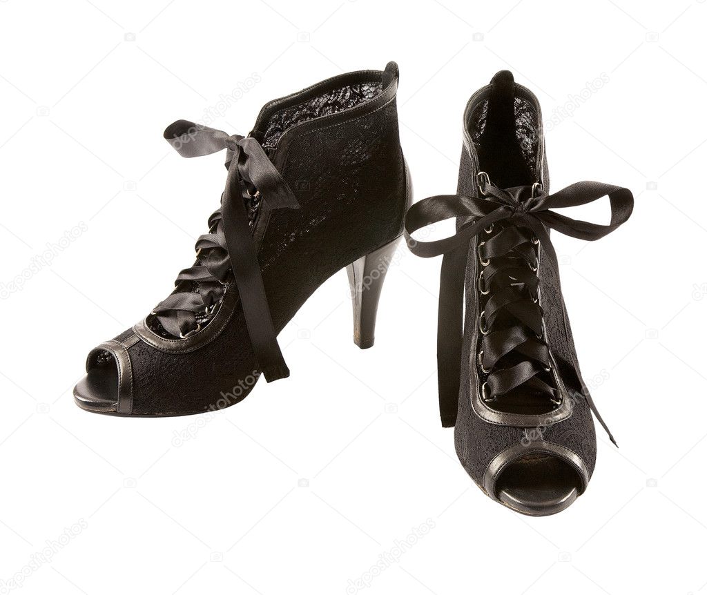 High heels black lace booties
