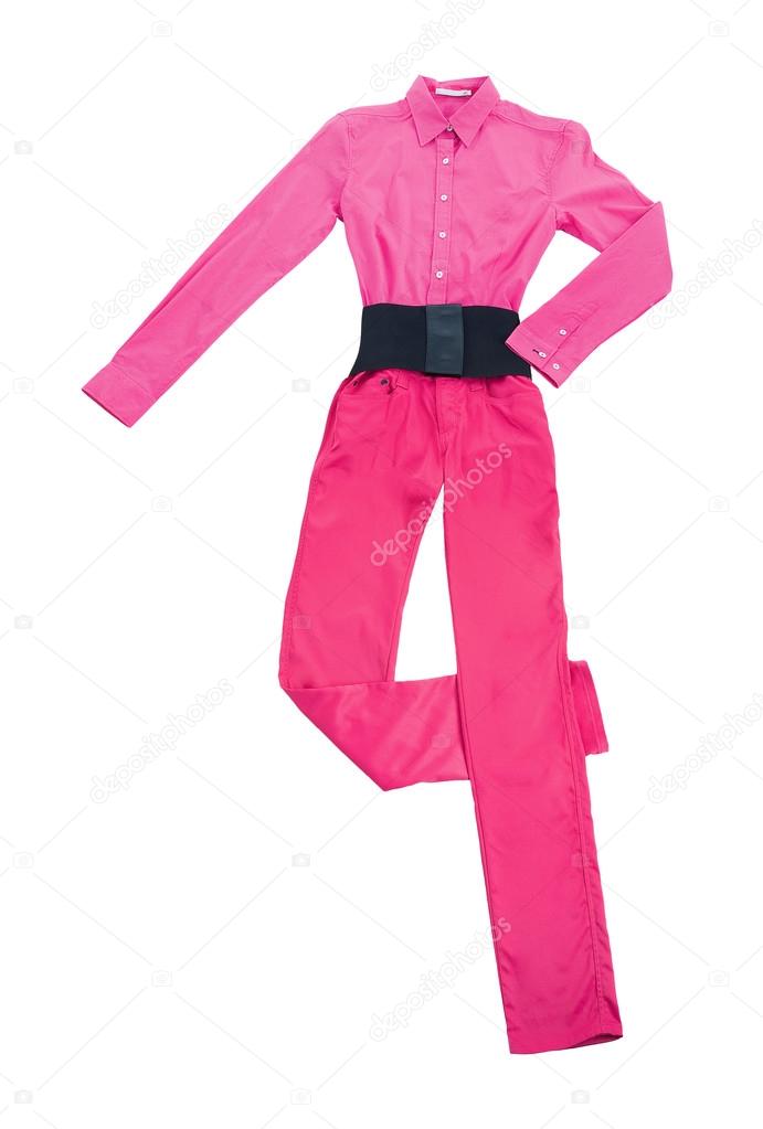 Pink denim still life fashion composition