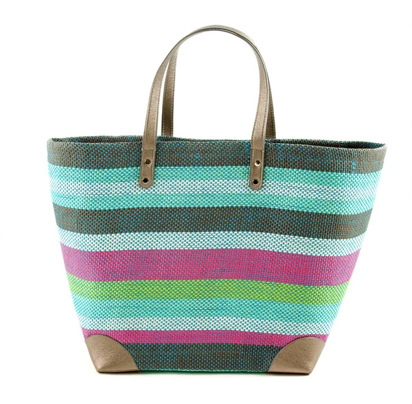 Striped colorful woven basket tote — Stock Photo, Image