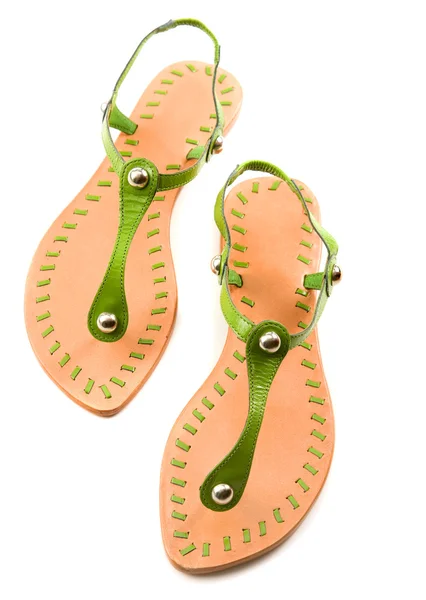 Green leather flip flop sandals — Stock Photo, Image