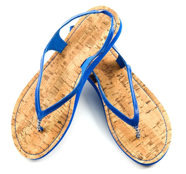 Blaue Flip-Flop Sandalen mit Korksohle — Stockfoto