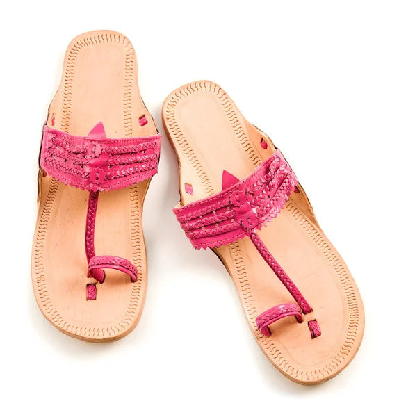 Rosa läder flip flop sandaler — Stockfoto