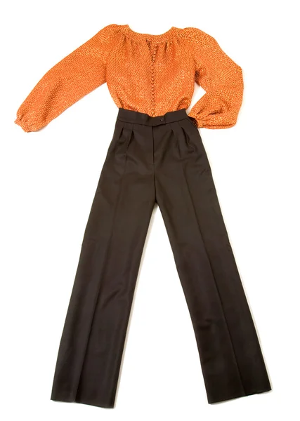 Blusa naranja metalizada moda look bodegón — Foto de Stock