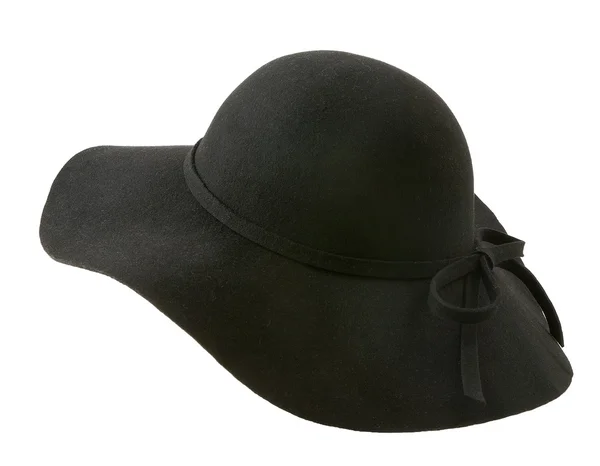 Black floppy felt hat with a lace — Stock Photo, Image