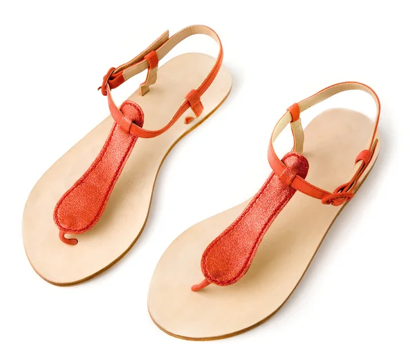 Sandalias flip flop de cuero metalizado rojo — Foto de Stock