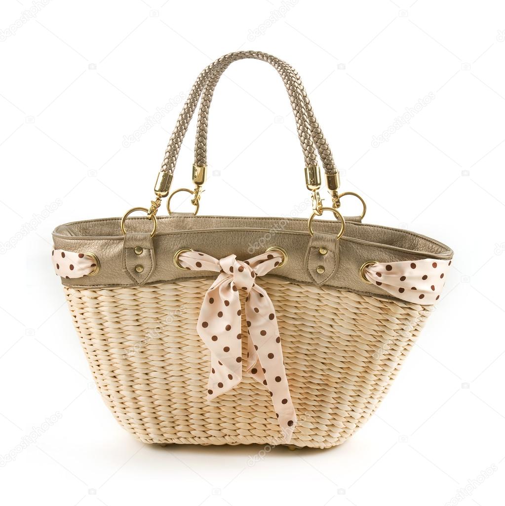 Polka dots vintage belt and leather basket tote
