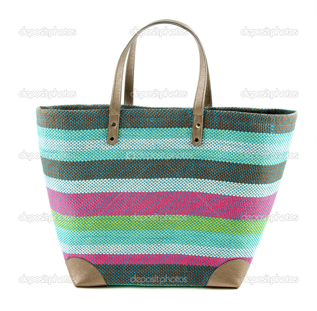 Striped colorful woven basket tote