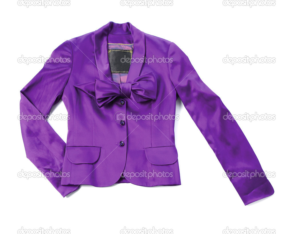 Purple satin blazer with bow tie and crystal buttons