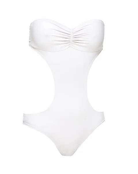 White peekaboo one piece bandeau sweetheart swimsuit — Stock Photo, Image