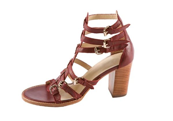 Maroon high heel ankle boot leather roman sandal — Stock Photo, Image