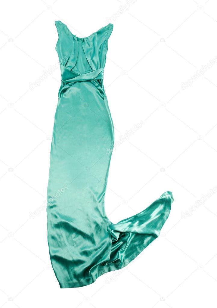 Open back turquoise satin tail sleeveless dress